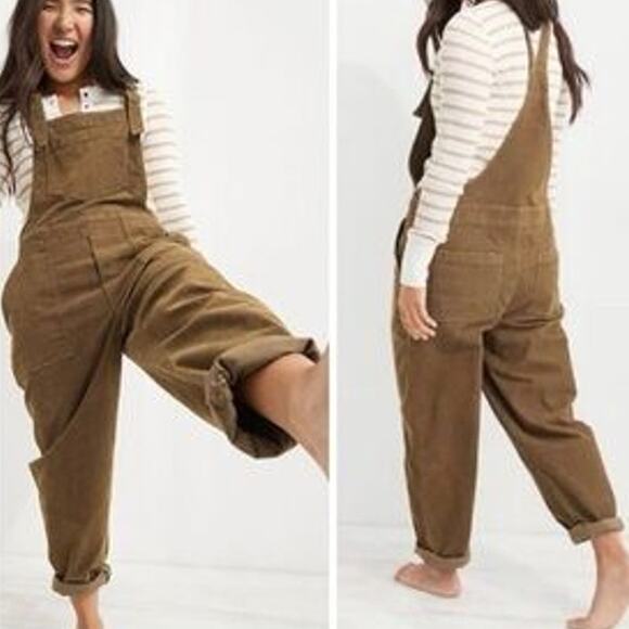 aerie Pants - Aerie Werk and Play Corduroy Overalls Bib Cord Overalls Size M Raw Fray Hem